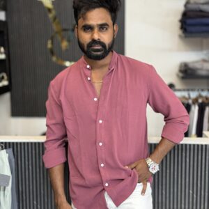 Crushed Mandarin Collar Shirt ( Pink )