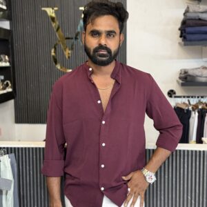 Crushed Mandarin Collar Shirt ( Marron )