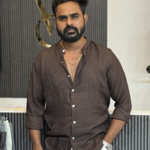Mandarin Collar Shirt ( Brown )