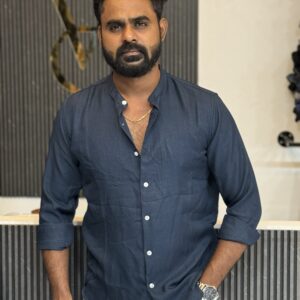 Mandarin Collar Shirt ( Navy Blue )