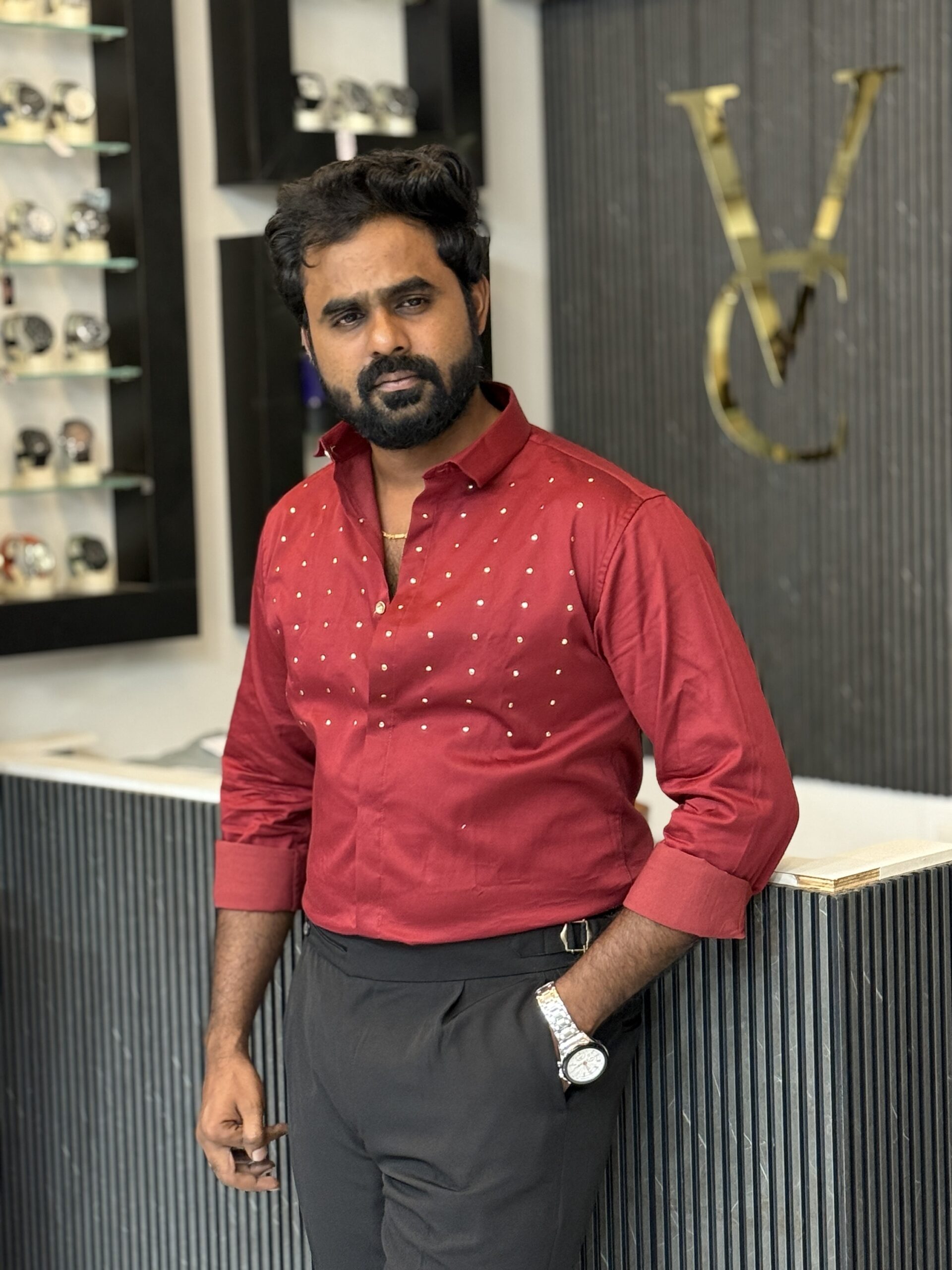 Designer stone shirt ( red )