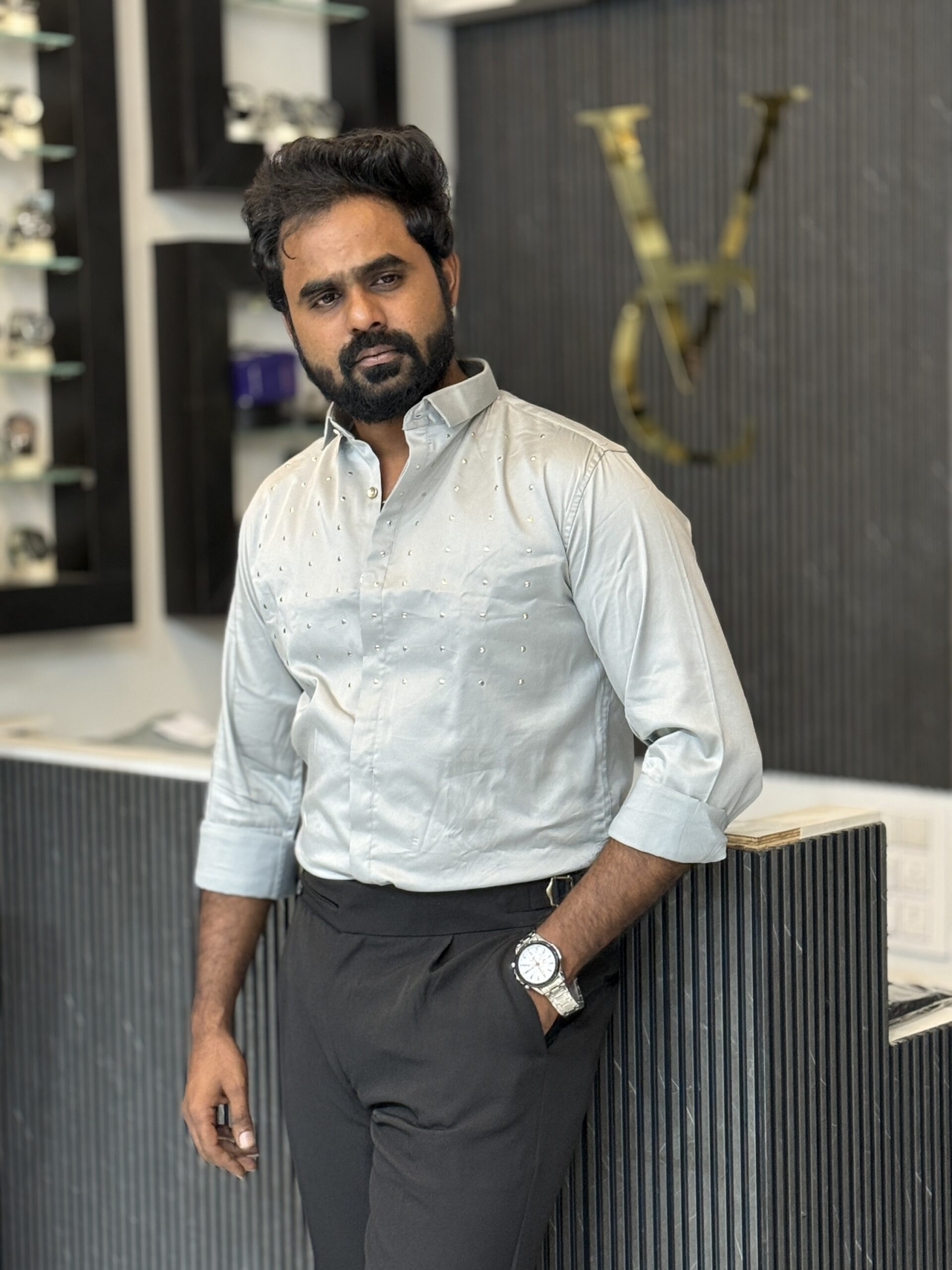 Designer stone shirt ( silver )