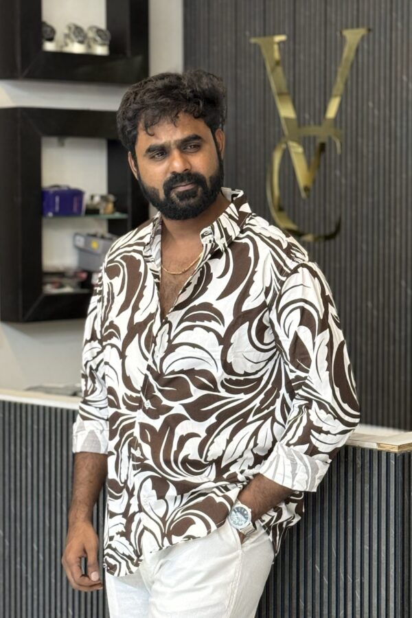 Imported printed shirt ( brown & white )