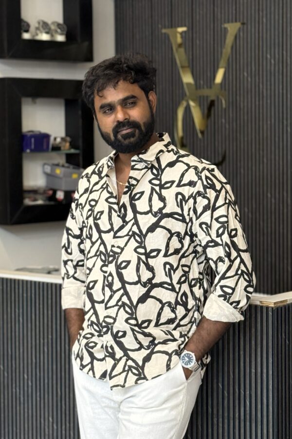 Imported linen printed shirt ( beige & black )