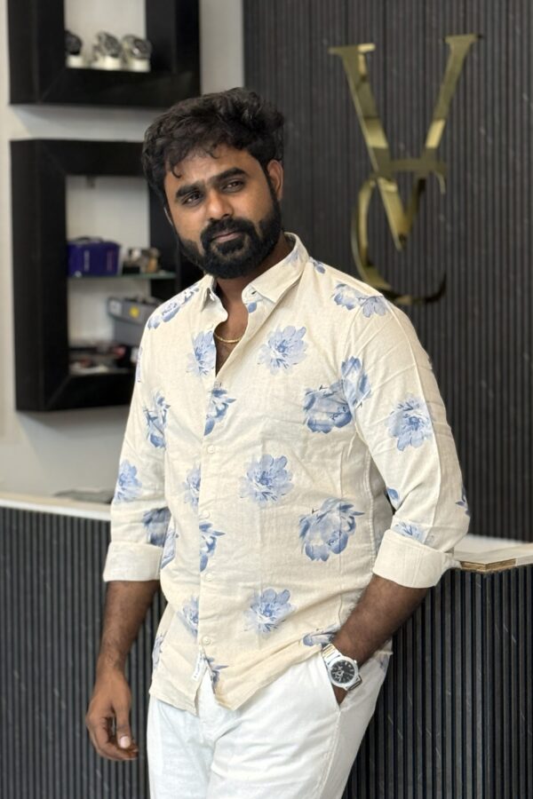 Imported linen printed shirt ( beige & blue )