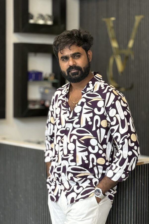 Imported printed shirt ( purple & white )