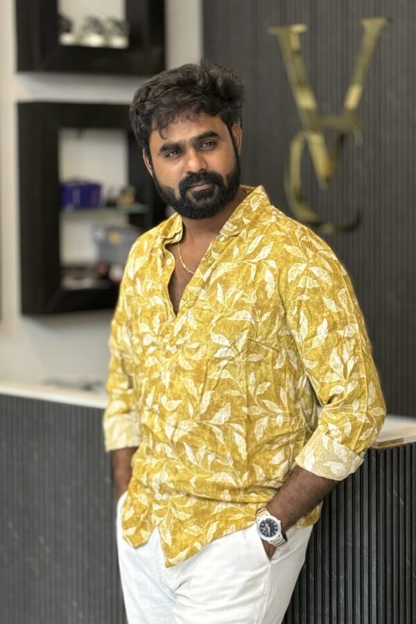 Imported printed shirt ( yellow & white )