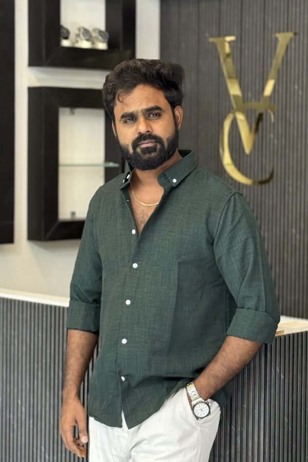 Linen blended shirt - Dark green