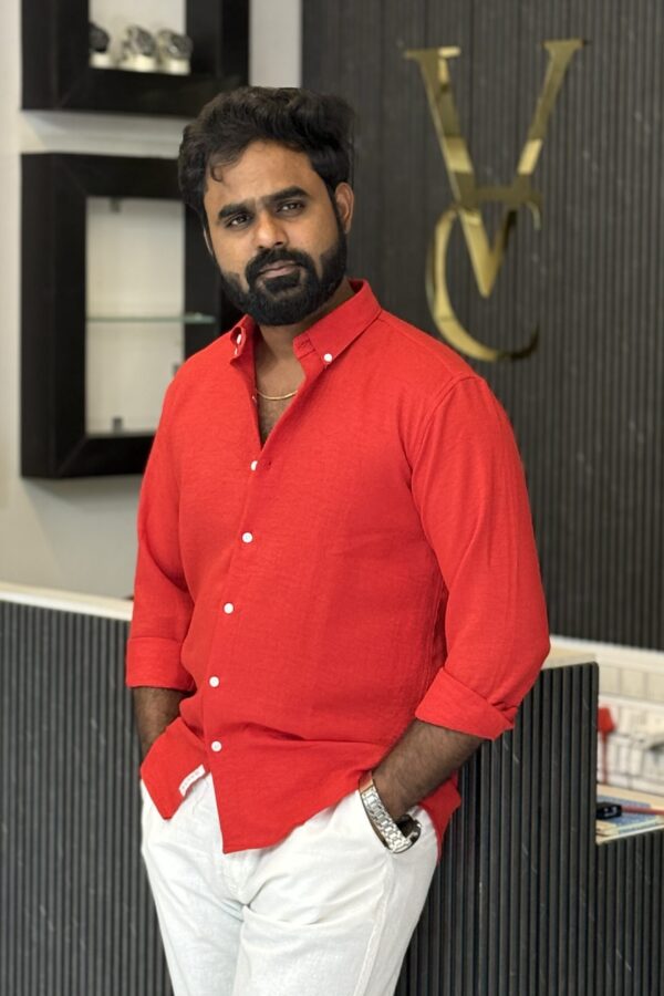 Linen blended shirt - Cherry red