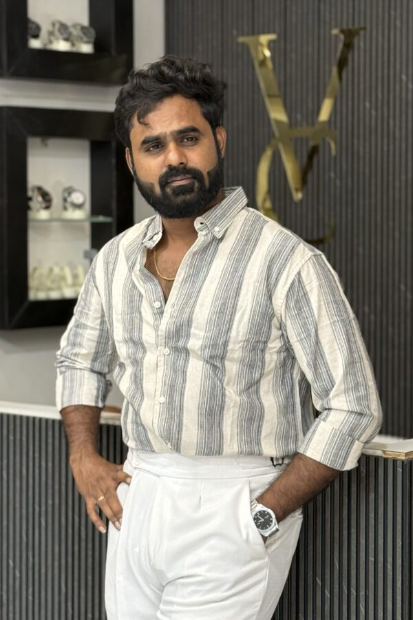 Vertical striped darker charcoal shirt