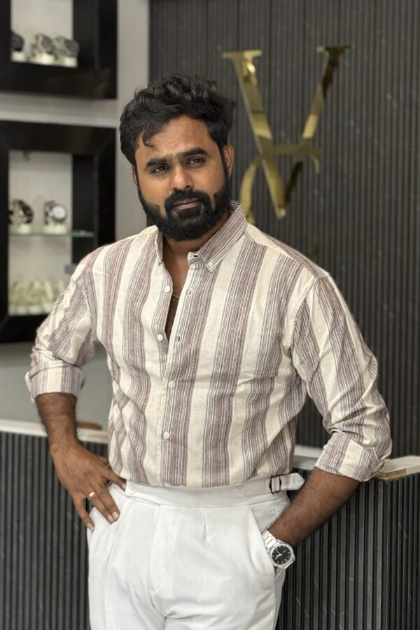 Vertical striped beige & brown shirt