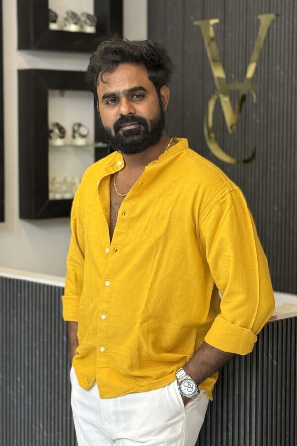 Mandarin collar turkish linen shirt - Yellow