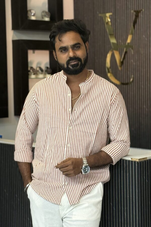 Mandarin collar stripes shirt - Red & white