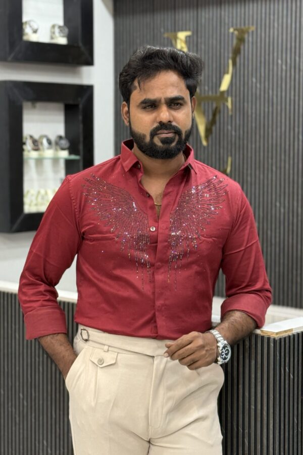 Designer wing stoned shirt - Red