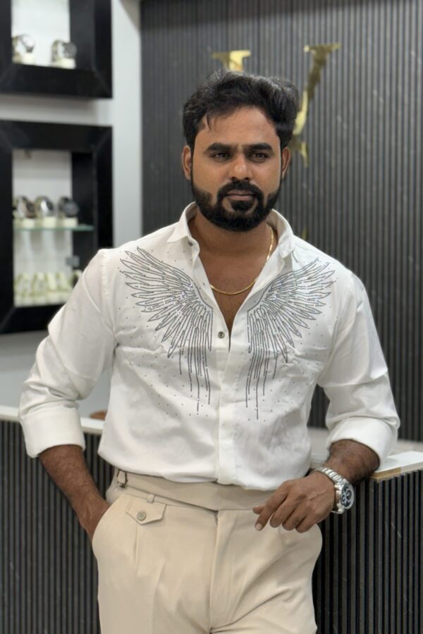 Designer wing stoned shirt - White