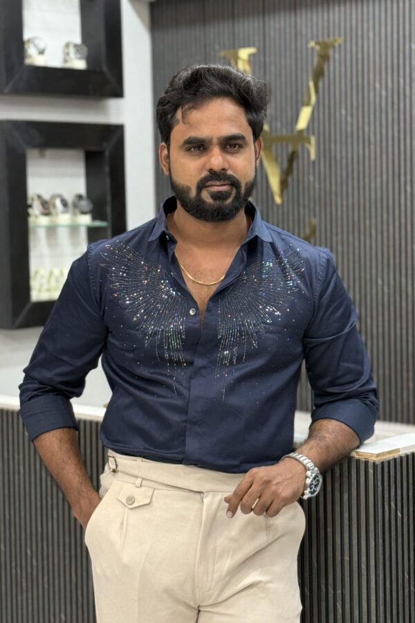 Designer wing stoned shirt - Navy blue