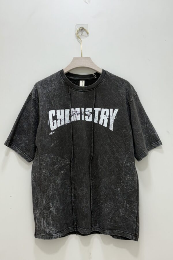 Oversized textured front & back printed T-shirt - Dark grey