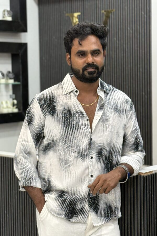 Viscose nylon printed shirt - Dark grey & white