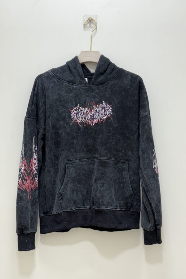 Oversized black & red acid wash hoodie