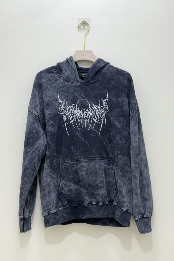 Oversized navy blue acid wash hoodie