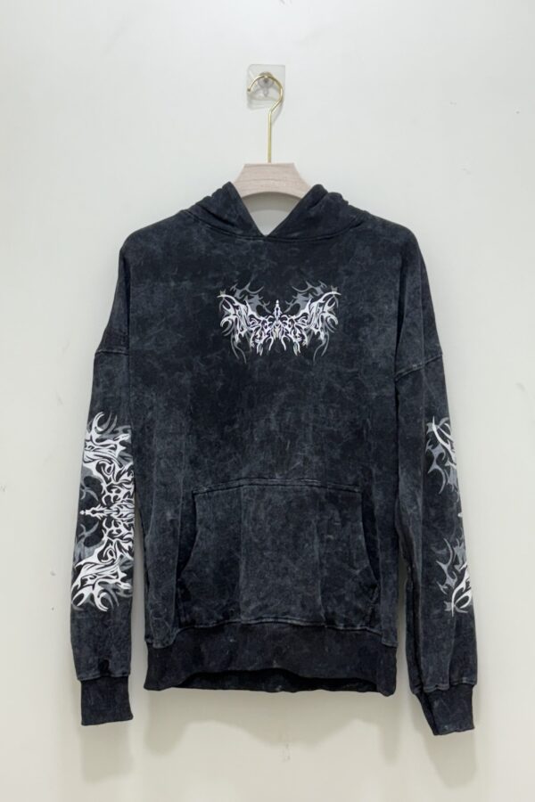 Oversized black acid wash hoodie