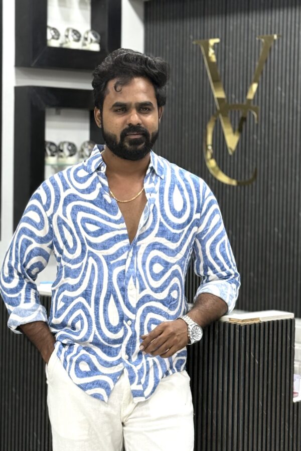Imported printed shirt - Ocean blue & white