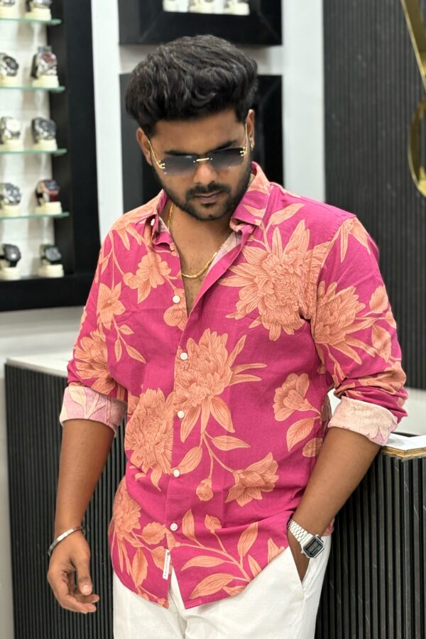 Floral linen printed shirt - Pink