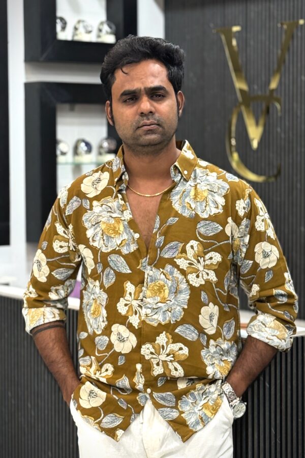 Viscose floral printed shirt - Vintage Yellow