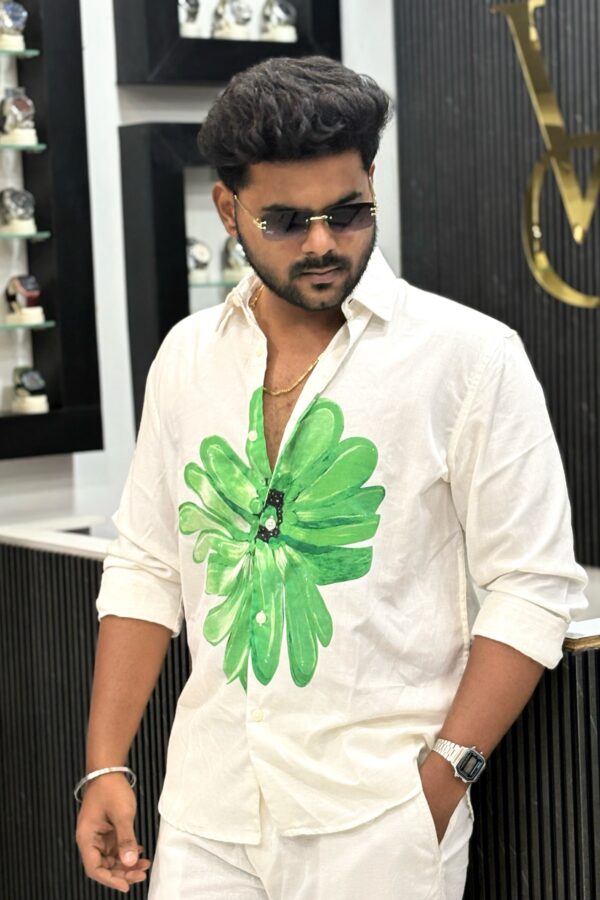 Floral linen printed shirt - White