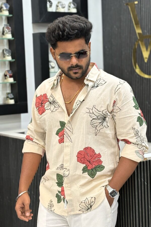 Floral linen printed shirt - Off White