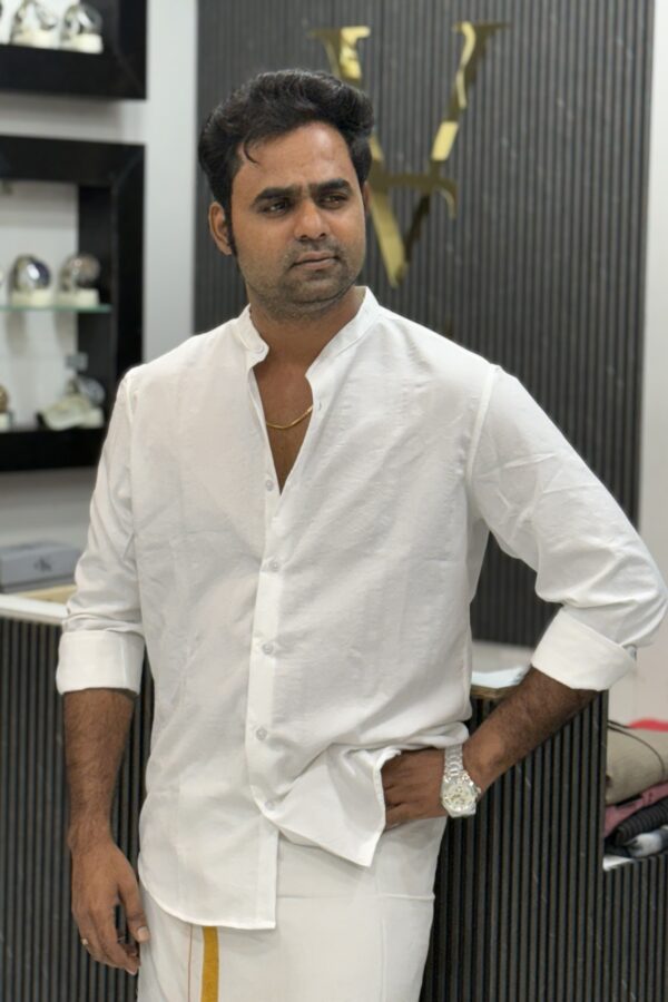 Textured mandarin collar shirt - White