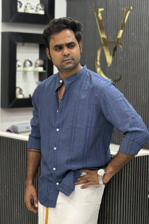 Textured mandarin collar shirt - Blue