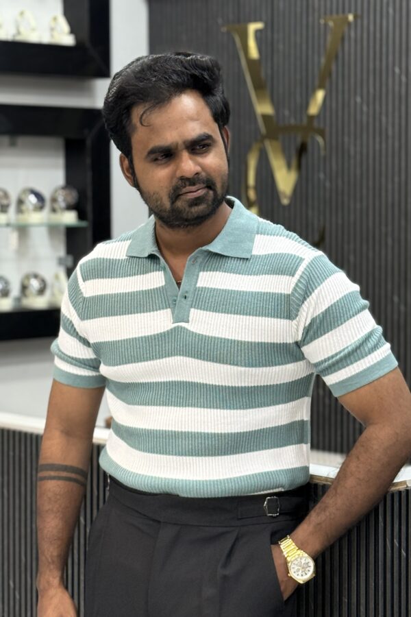 Old money polo T-shirt - Pastel blue & white