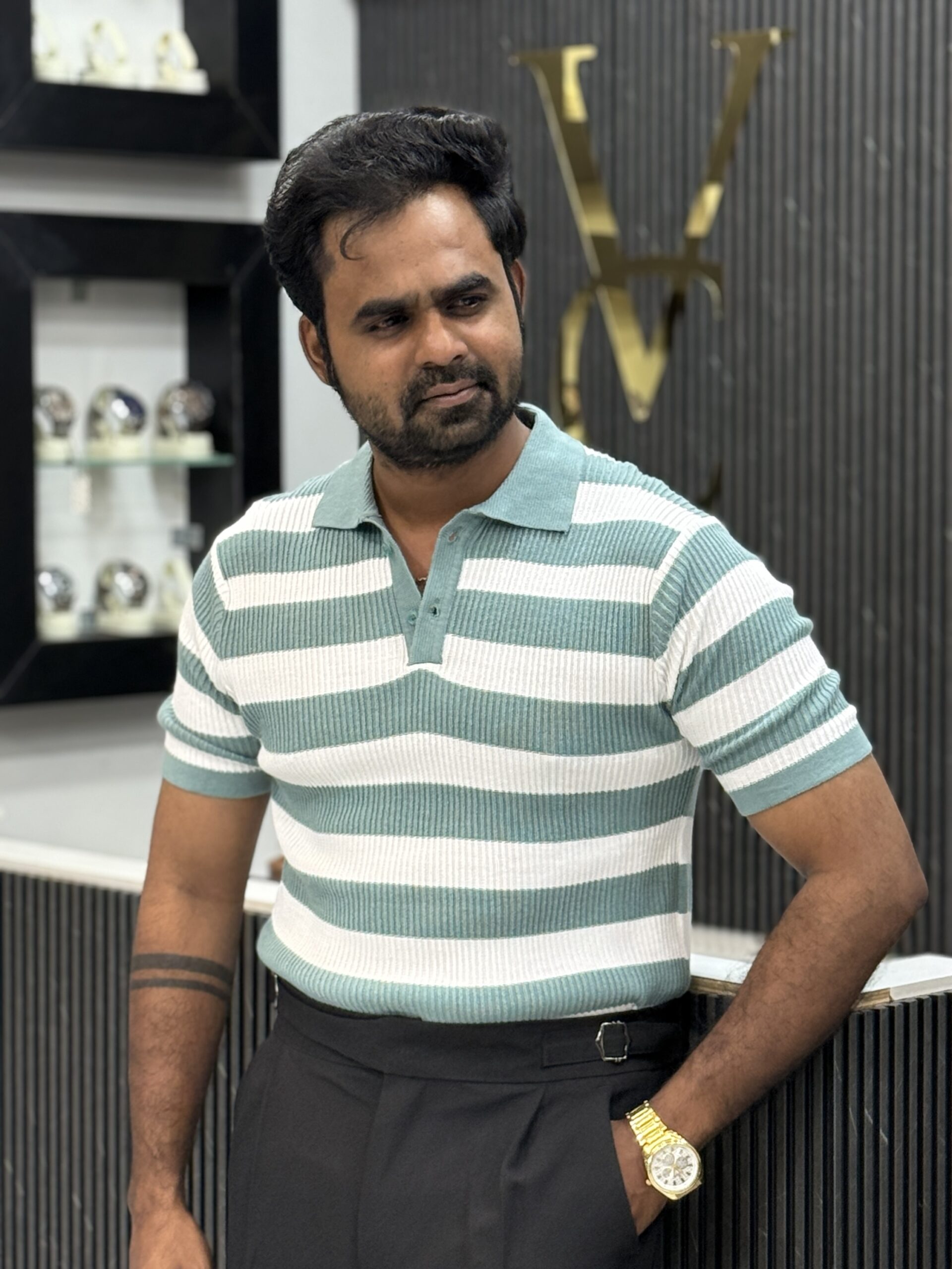 Old money polo T-shirt - Pastel blue & white