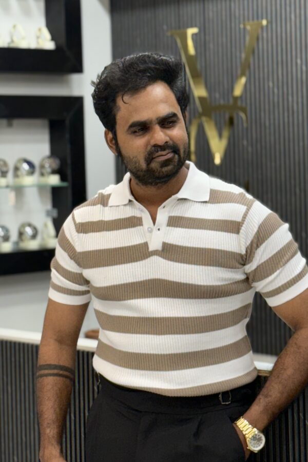 Old money polo T-shirt - Coffee brown & white