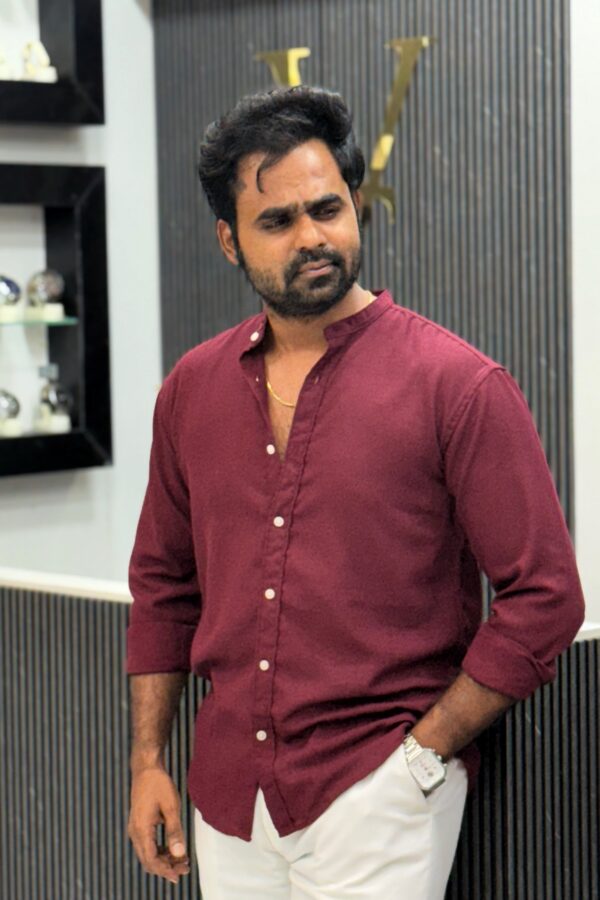 Venus linen mandarin collar shirt - Dark red