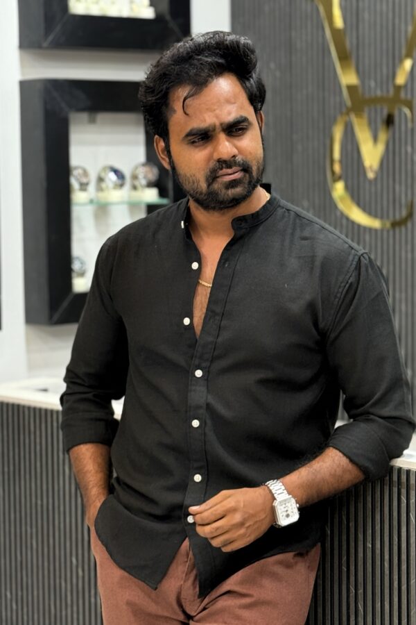 Venus linen mandarin collar shirt - Black