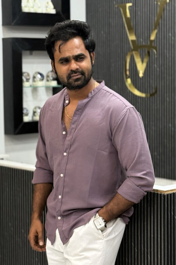 Venus linen mandarin collar shirt - Faded Lavender