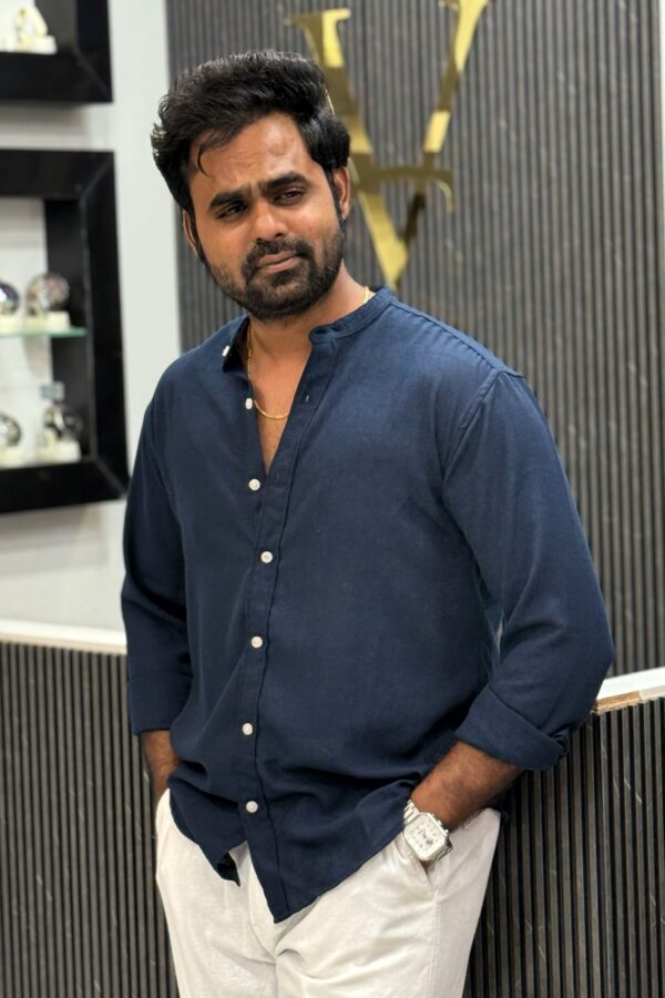 Venus linen mandarin collar shirt - Navy blue