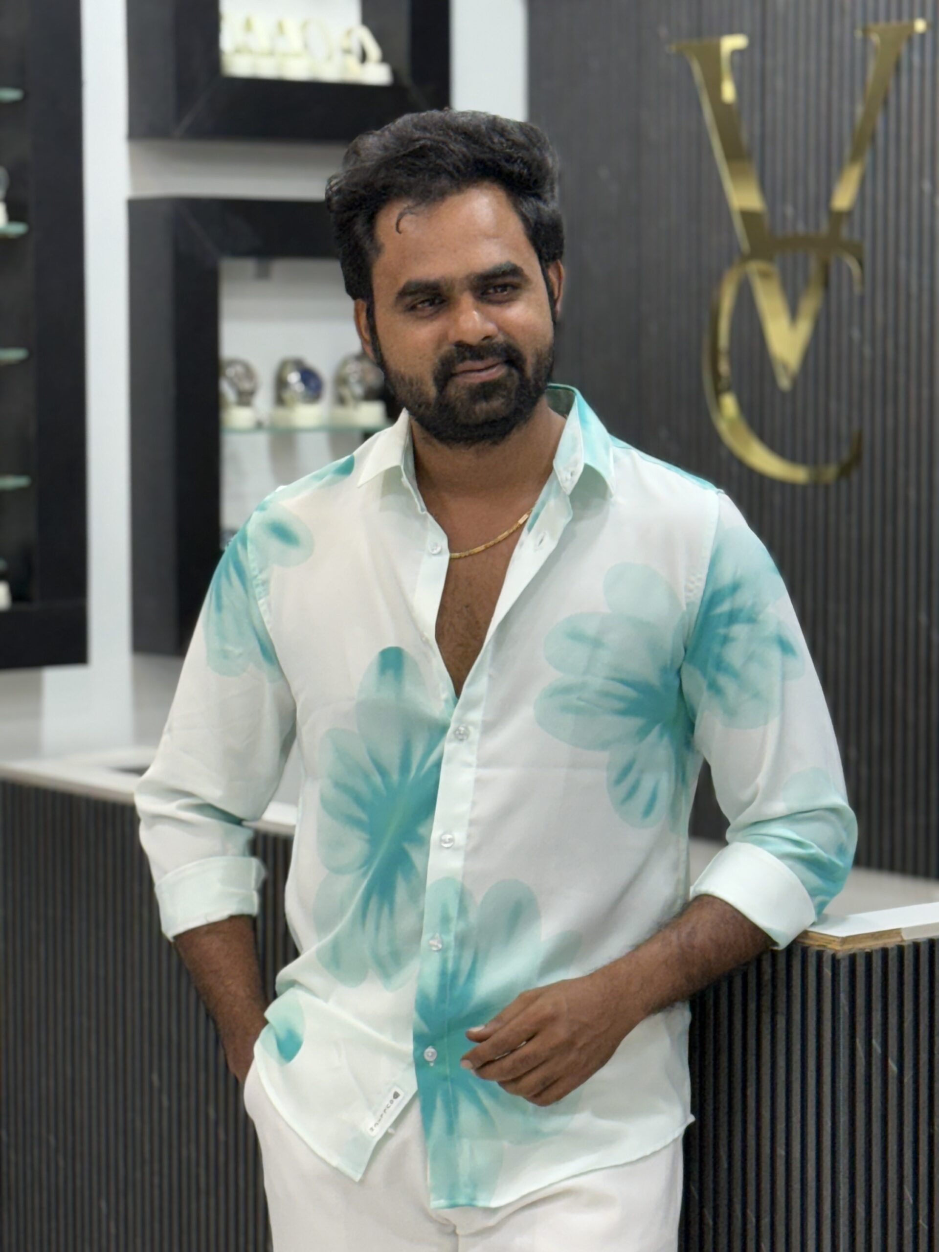 Nylon printed shirt - Turquoise blue