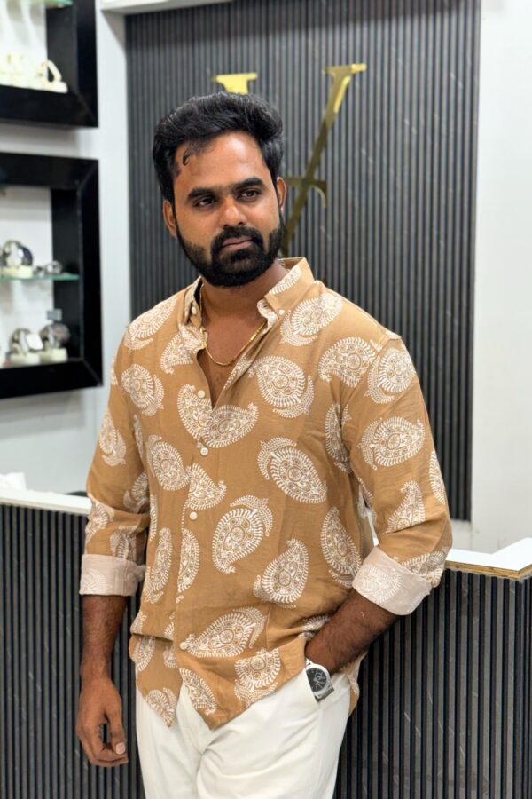 Viscose linen printed shirt - Sepia & White