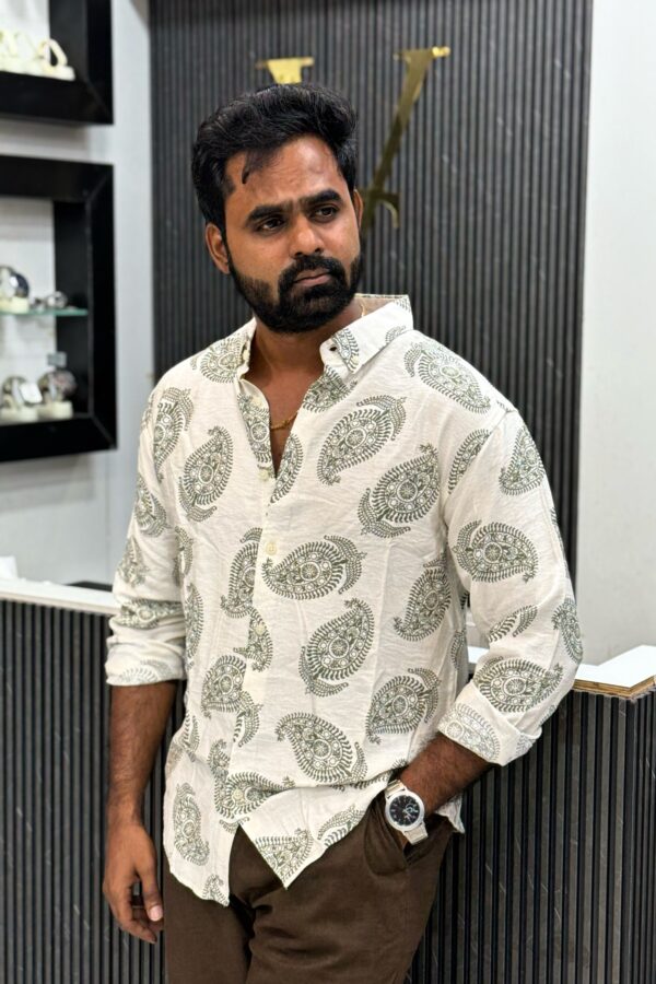 Viscose linen printed shirt - White & Green